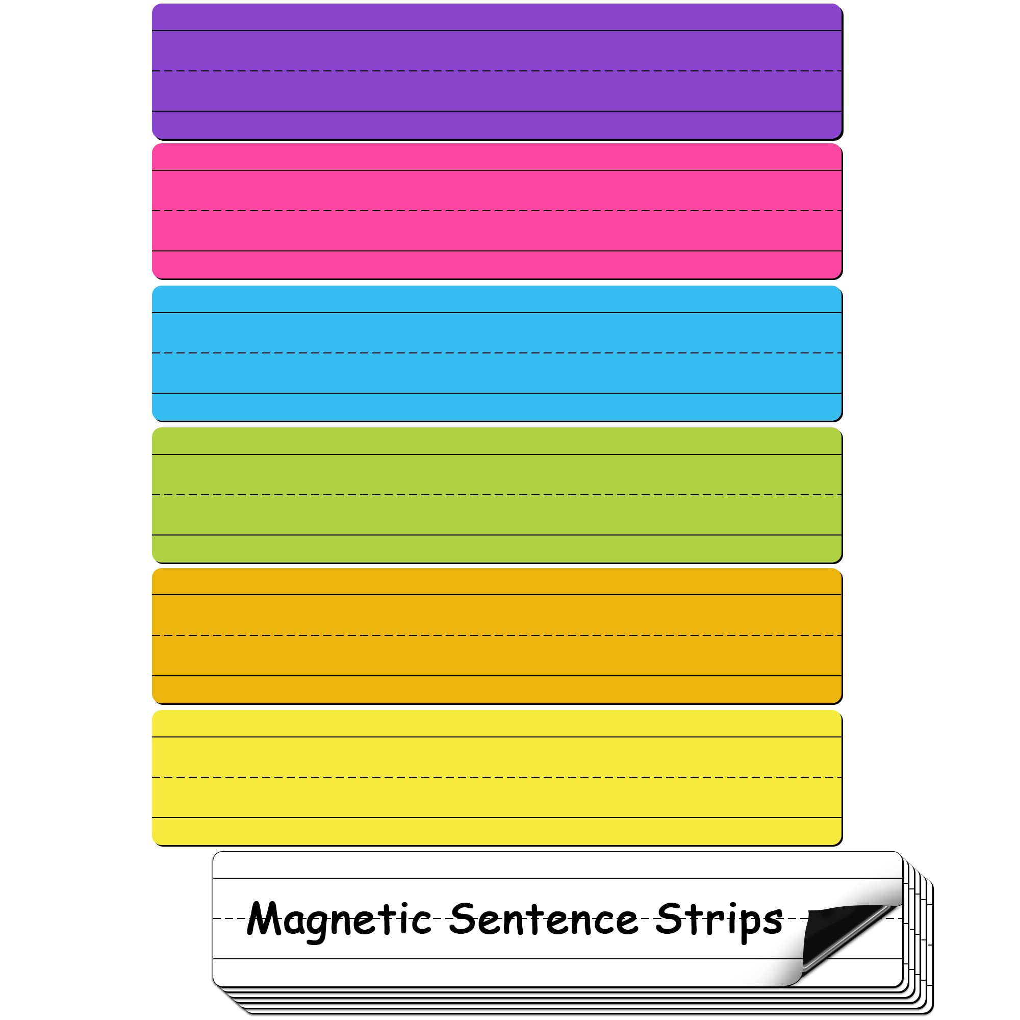 D-FantiX 12 Pack Magnetic Sentence Strips for Teachers, 12 x 3 Inch Magnetic Dry Erase Sentence Strips for Whiteboard, Reusable Teacher Supplies Learning Tool for Classroom Office(6 Coloured, 6 White)