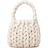Women's Knit Clutch Bag Handmade Woven Polyeater Knit Satchel Purse Handbag Shoulder Solid Color Bag