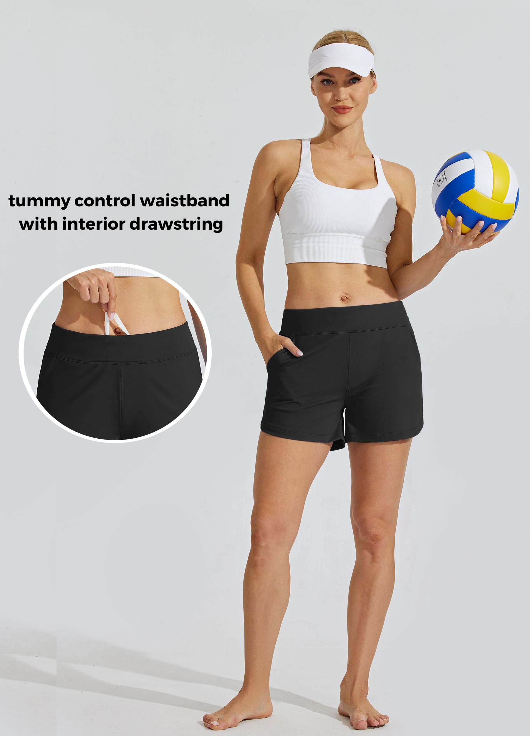 WILLIT Damen Badeshorts Swim Board Shorts Badehose Schwimmen Bottoms Tummy Control Bikini Shorts Beachshorts 3,5 Zoll mit Liner Schwarz M 5