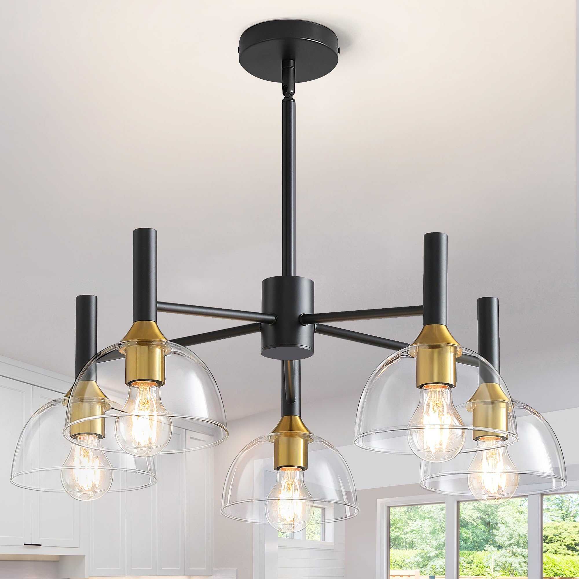 RUIYEY Dining Room Chandeliers Light - 5-Light Black and Gold Modern ...