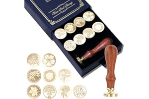 9 Pcs Wax Seal Stamp Kit, Vosypoky Floral Stamps Botanical Sealing Stamper Kit, Wooden Handle with Brass Head for Wedding Gre