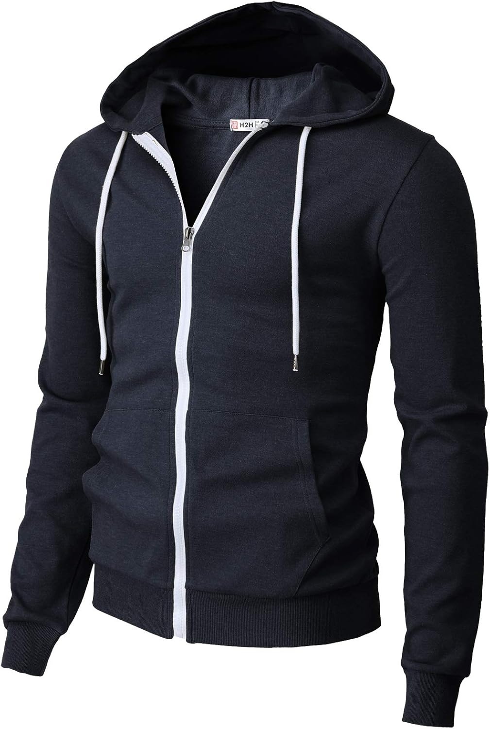 H2H Mens Casual Zip up Hoodie Jacket Double Cotton Lightweight Hooded at  Men’s Clothing store