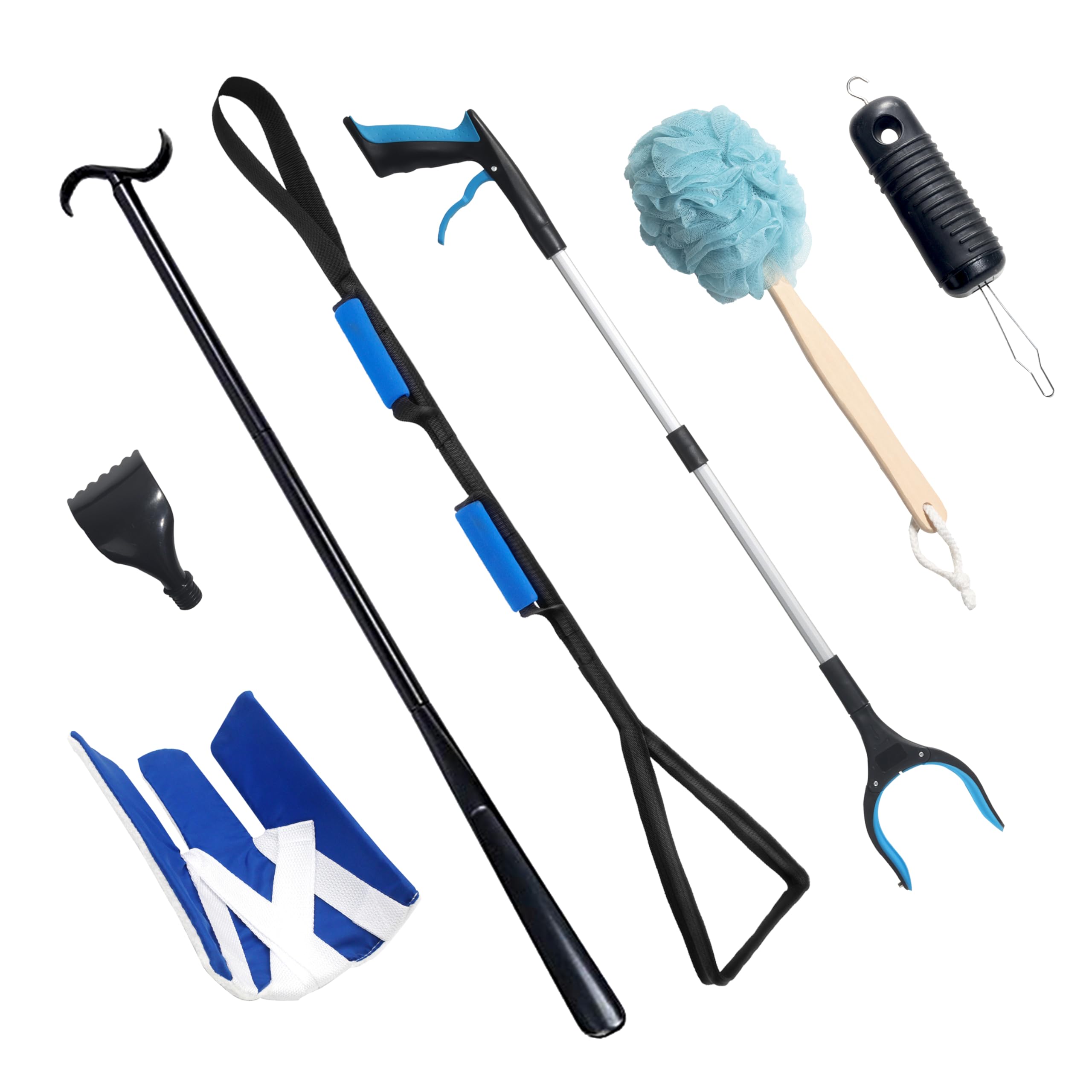 7 PC Hip Kit,Hip Replacement Kit After Surgery-Sock Aid,Leg Lifter,Shoe Horn,Grabber,Bath Loofah-Hip Kit for Seniors Total Hip Replacement Prime After Surgery Gifts