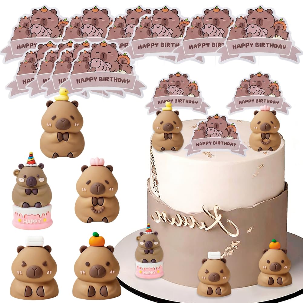 Capybara Cake Decoration Set, Capybara Birthday Cake Toppers, Animals Cupcake Decoration Supplies - Suitable for Themed Birthday Parties and Weddings (A) โ image 1