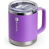 Bluwing Insulated Coffee Mug with Lid, 12 oz Travel Coffee mug with handle Double Wall Stainless Steel Travel Tumbler Cup, Spill Proof (Purple)
