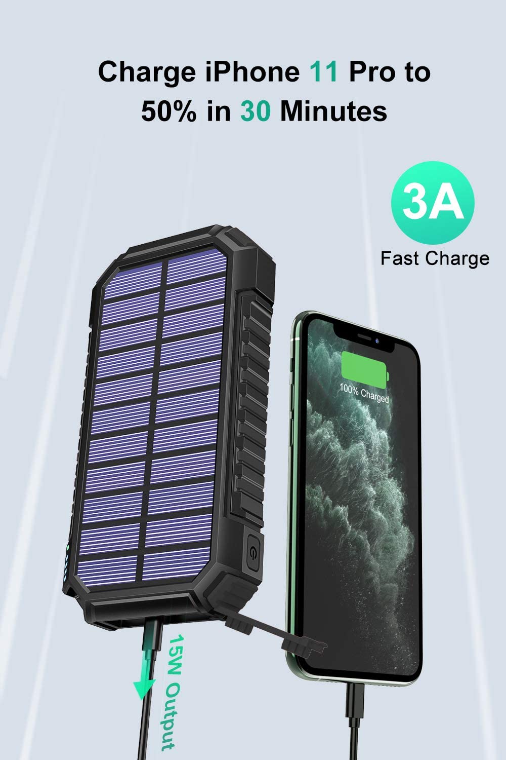 Solar Charger 26800mAh, Hiluckey Wireless Portable Charger Qi Power Bank with 4 Outputs & LED Flashlight, USB C Quick Charge Waterproof Phone Charger for Smartphones, Tablets and Outdoors