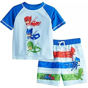 PJ Masks Toddler Boys' Rash Guard and Swim Trunks Set