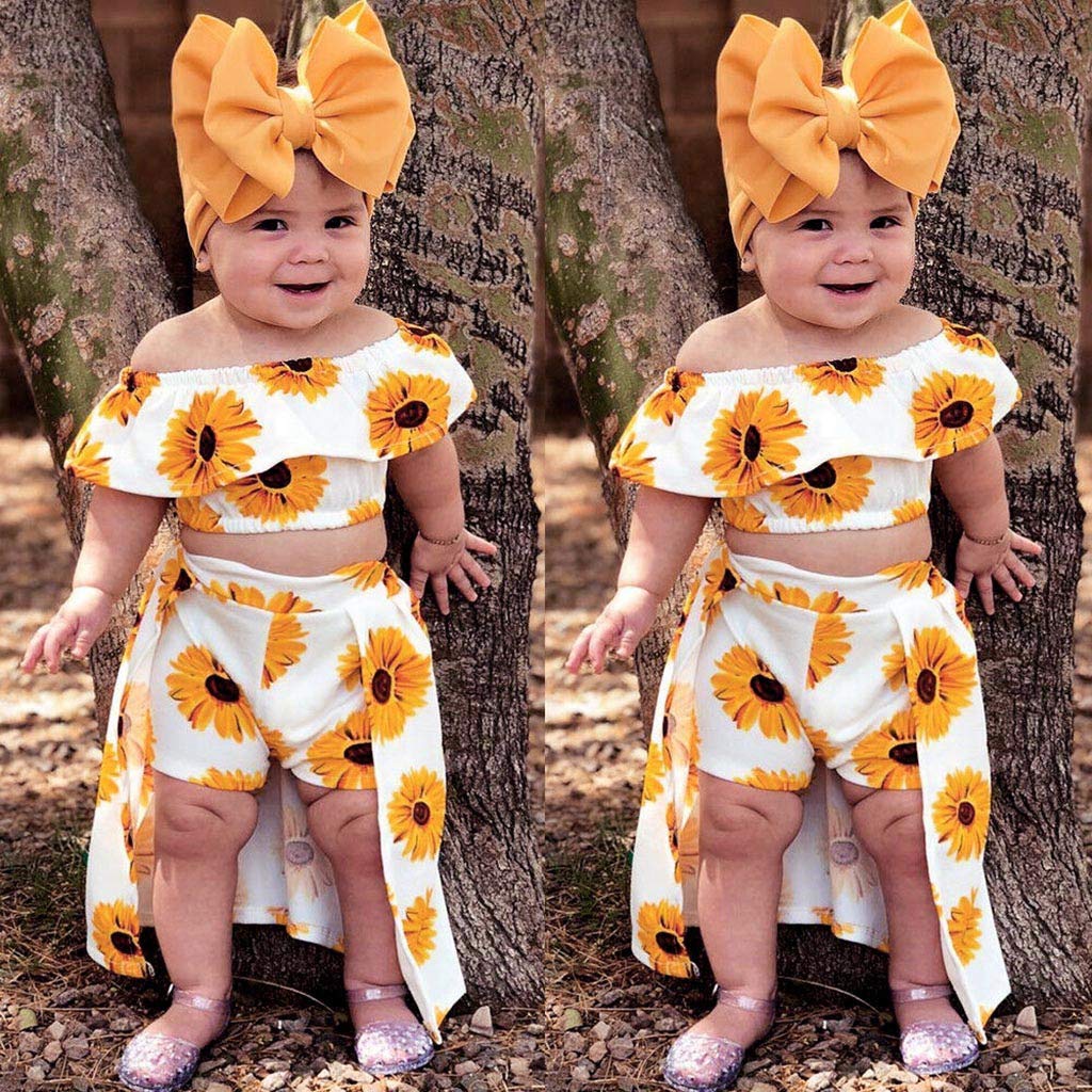 Sayla Ropa Bebé NiñA NiñO Verano ReciéN Nacidos Camisetas Conjuntos Moda  Fuera De Hombros Girasol ImpresióN Tops Falda Pantalones Falda Trajes Pelo  Banda Set Hogar y cocina Sacos para dormir futakuchi-hakata.com