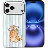 Goodsprout for iPhone 17 Pro Case,Hybrid 2-Layer Hard Shell + Silicone Protective Case -Resistant Shockproof- A Naughty Cat with Blue Stripes Eating Fish
