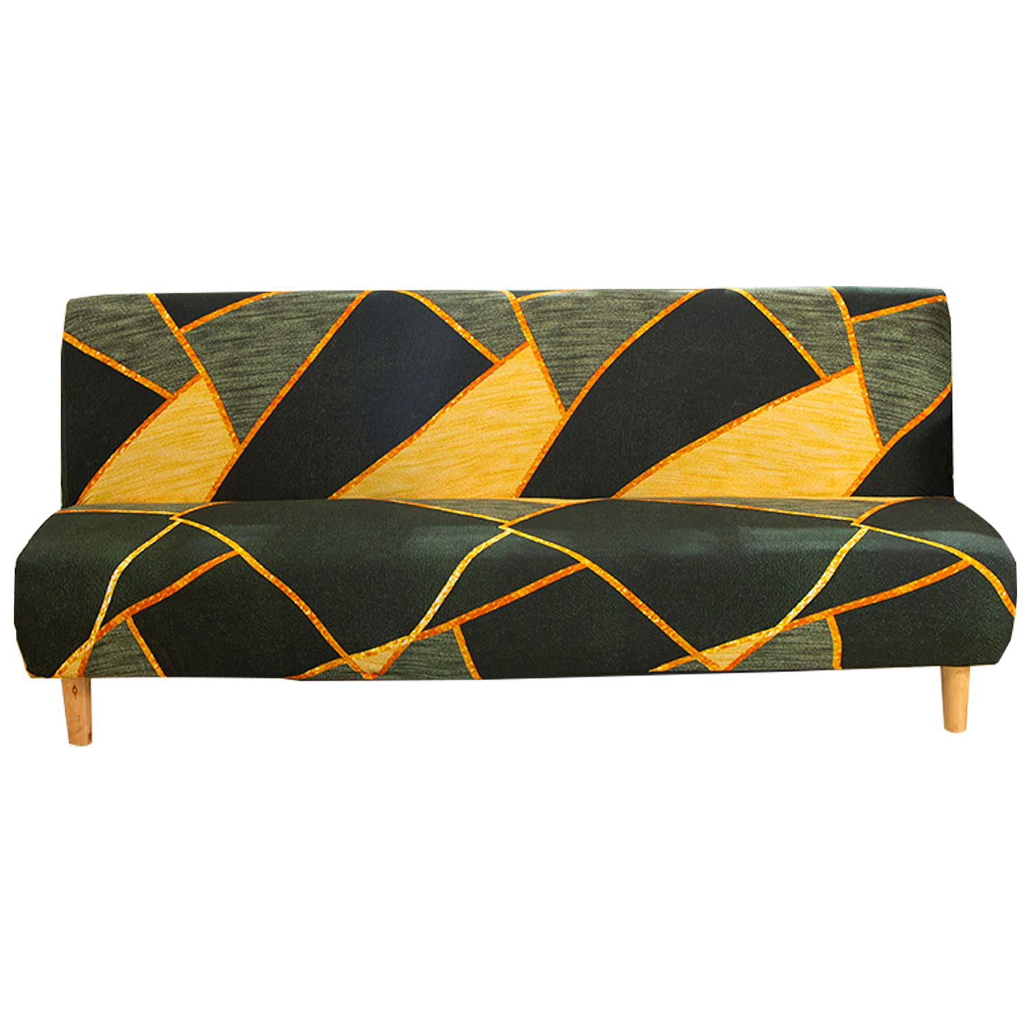 Armless Sofa Bed Cover Spandex Stretch Print Futon Slipcover Non-slip Folding Armless Sofa Cover Seat Couch Protector Fits for 2-3 Seater Folding Sofa Bed without Armrests, 180-210cm (Printed 5)