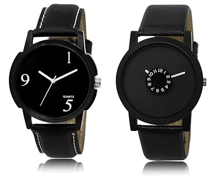Analouge Black Dial Stylish Leather Belt Combo Mens Boys Watch -(LR06_25)