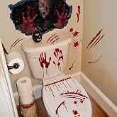 Halloween Toilet Lid Stickers Blood Handprint Toilet Seat Decals Horror Halloween Theme Bathroom Home Decor