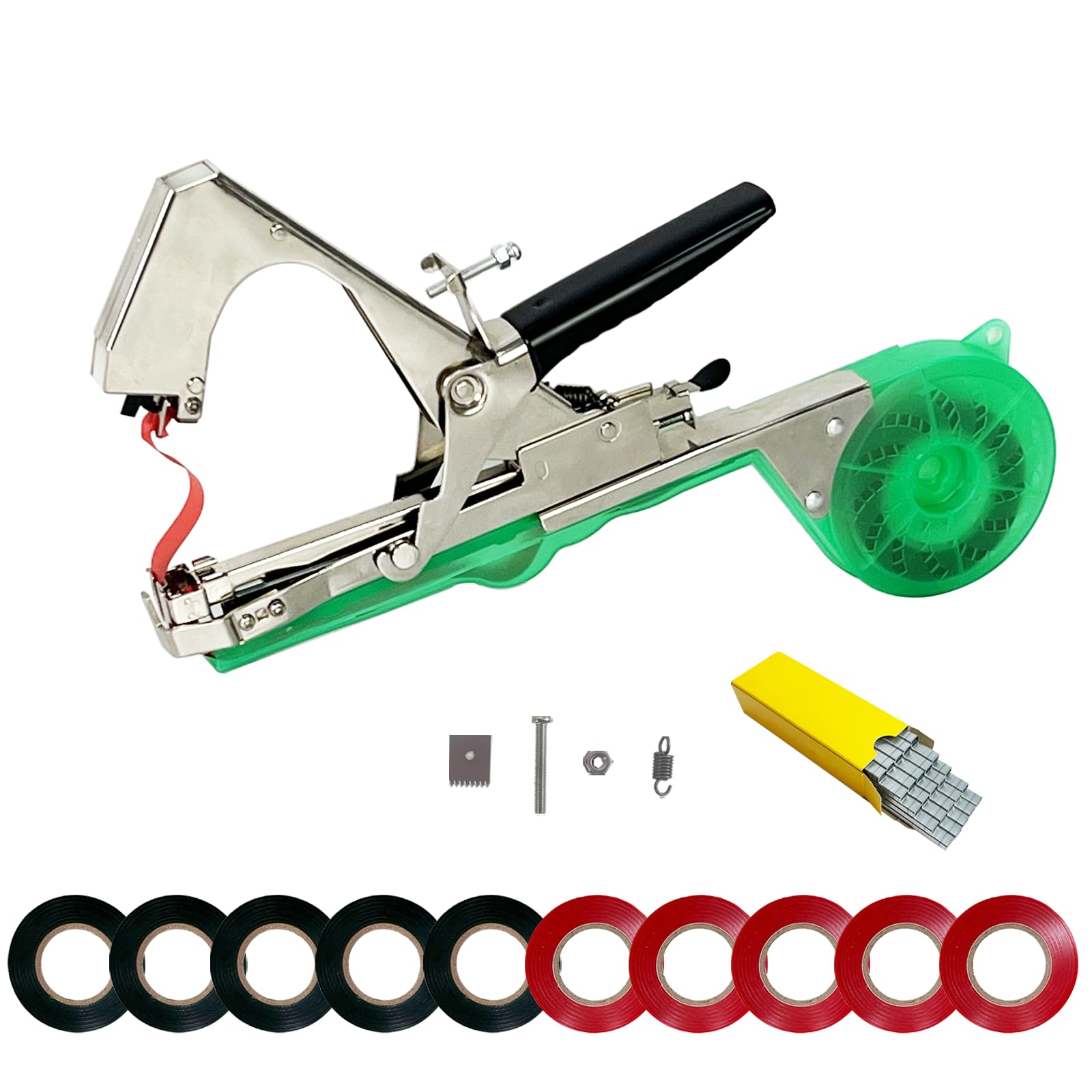 Bretoes Plant Strapping Machine, Plant Gardening Strapping Tool, Agricultural Tape Tool for Grapes, Tomatoes, and Vine Vegetables, etc., with 10 Rolls of Tape and 1 Box of Staples