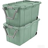 40-gallon plastic storage boxes with snap-on lids and handles, light green, 2-pack
