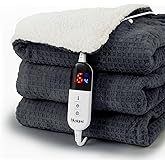 blunique Heated Blanket Electric Throw Waffle, 50x60 Inches Sherpa Fleece Fast Heating Blanket 6 Heating Levels & 4 Hours Auto Off ETL Certification,Charcoal Grey Throw