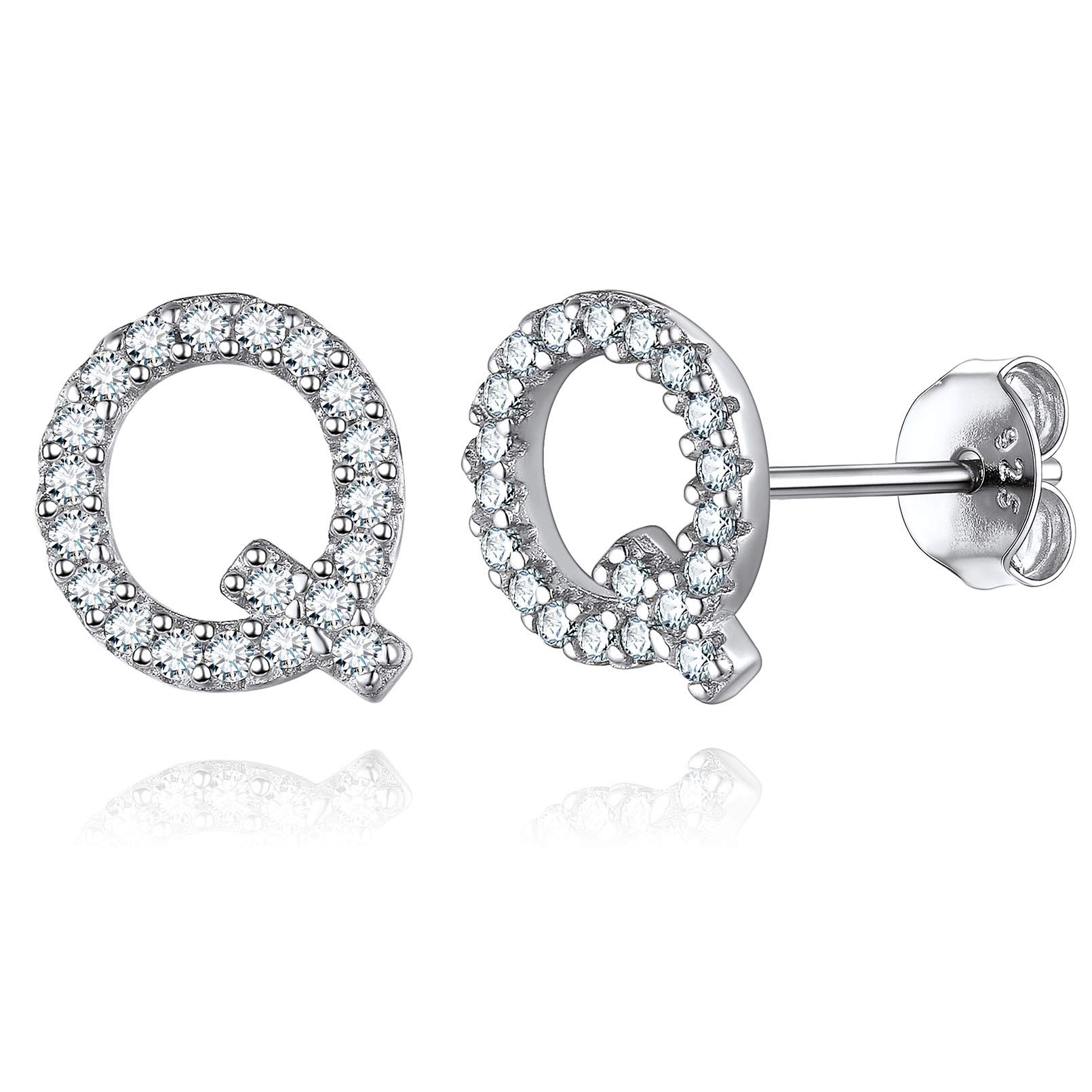 ChicSilver Sterling Silver CZ Alphabet Letter Earrings Initial Stud Earrings for Women Fits Sensitive Ears