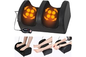 FOLOVN Foot and Calf Massager with Heat, Shiatsu Electric Kneading Foot Massager Machine for Plantar Fasciitis, Pain Relief, Promotes Blood Circulation, Wired Remote, Gifts for Women Men(Black)