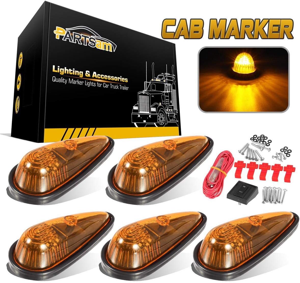 Partsam Amber Teardrop Cab Light 9LED Cab Marker Light 5pcs Front Rear