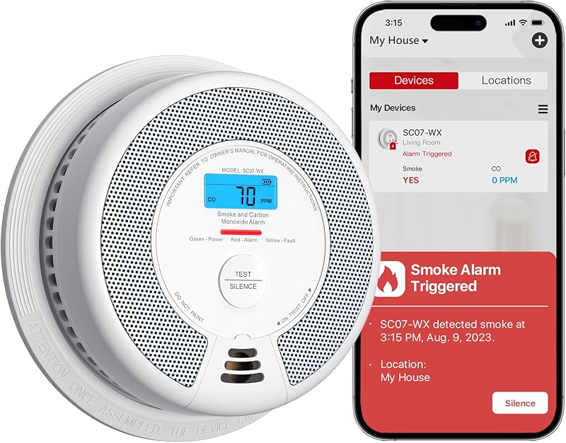 X-Sense SC07-WX Wi-Fi Smoke CO Alarm Replaceable Battery Smart App Security