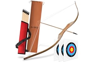 BASBON Kids Bow and Arrow Set, 32 Inch Archery Set Handmade Wooden Toy Bow and Arrow for Kids 6-8 8-12, 1 Bows 1 Quivers 10 Arrows 3 Targets & Storage Bag, Gifts for Youth Boys and Girls