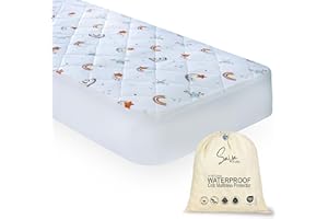 Sava Kids Natural Cotton Crib Mattress Protector and Sheet, All in One, 100% Waterproof bedsheet, Breathable, Hypoallergenic,Mother's Day, Noiseless Pad for Toddlers & Babies (Rainbow)