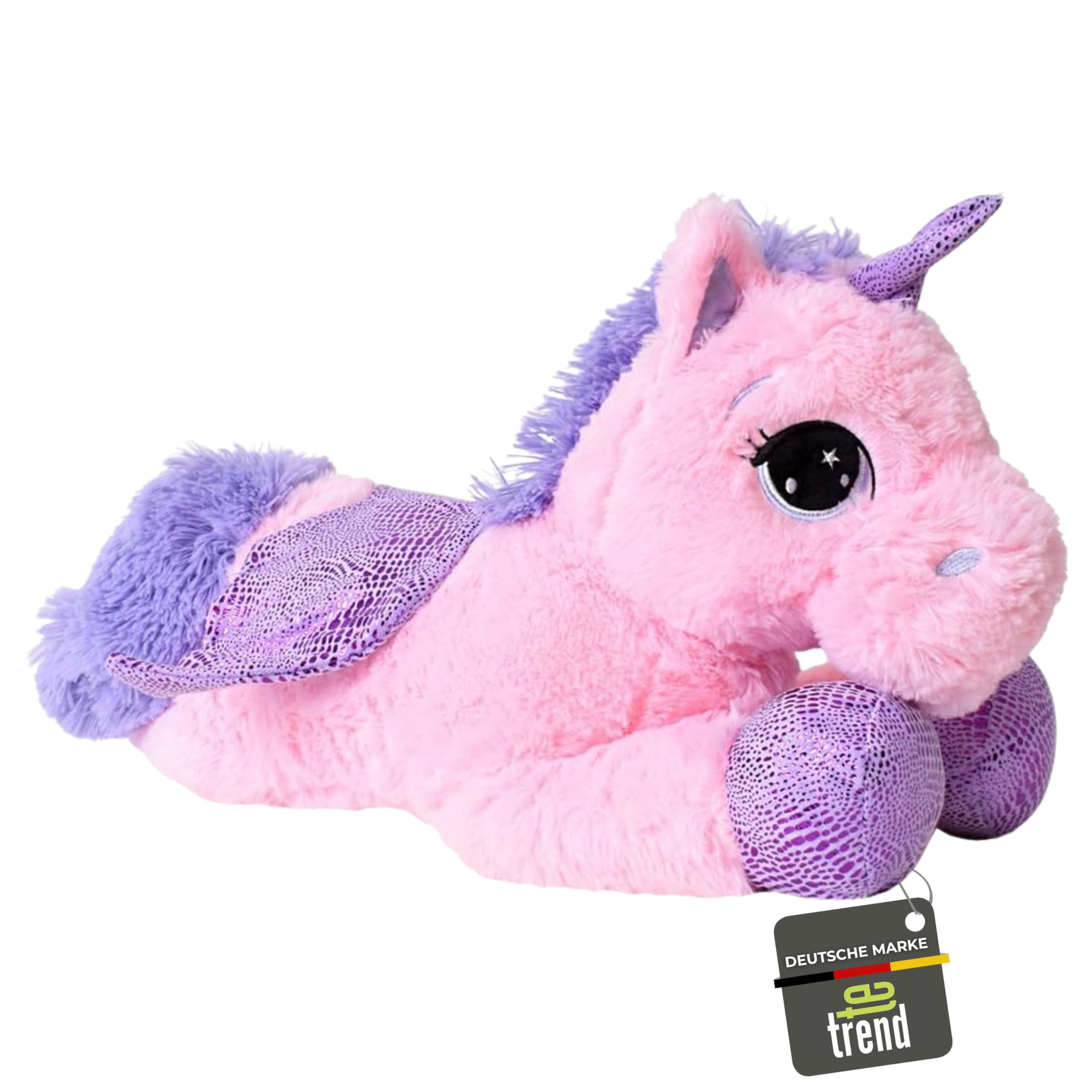 TE-Trend Plush Horse Horse Unicorn Unicorn Cuddly Toy Lying 45cm Purple glitzerhorn Big Eyes Pink