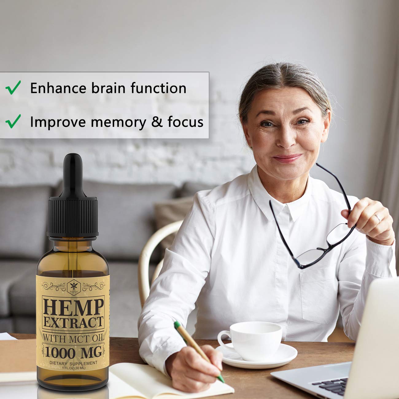 Hemp Oil Tincture 1000mg for Pain Relief, Stress and Anxiety Relief, Better Sleep - Organic Hemp Extract, 100% Natural Hemp Oil Extract with MCT Oil - Made in USA