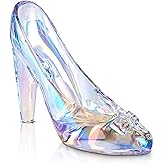 SHOWLOUE Cinderella Shoe Decor, Crystal High Heels Shoes Ornaments Glass Slipper Decoration Gift for Wedding Birthday Halloween Christmas Party, 5.12" x 2.36" x 4.33", Colorful Transparent