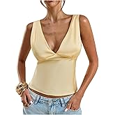 SOLY HUX Women's Satin Tank Tops V Neck Sleeveless Tie Back Silk Summer Going Out Top