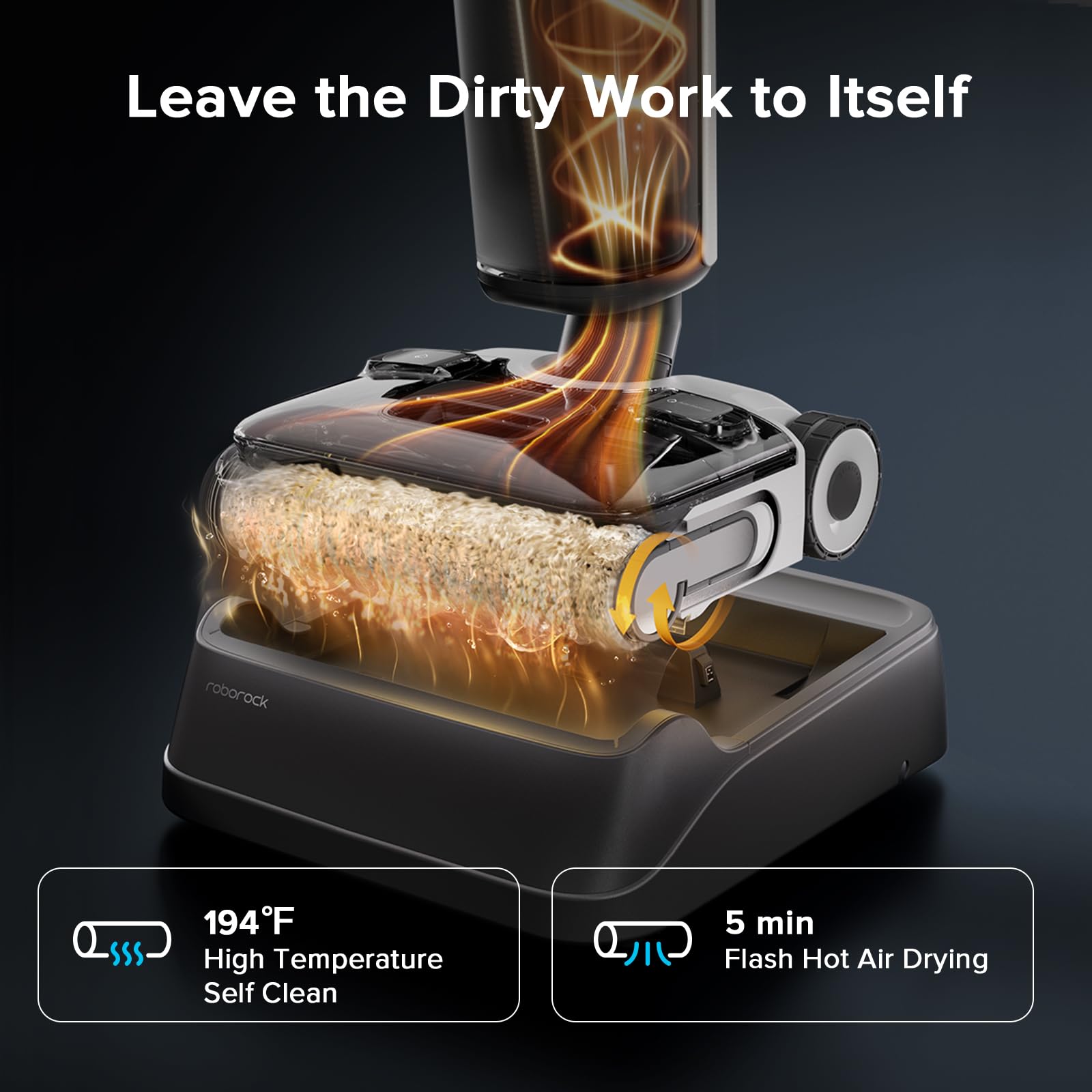 roborock F25 ACE Aspiradora en Seco Húmedo, Trapeador Aspirador Inalámbrico Todo en Uno para Pisos Duros, Limpiador de Pisos de Madera Dura 20000Pa con Cero Enredos, Trapeador Eléctrico de Secado por Aire Caliente de 194°F, 180° Acostado, WiFi