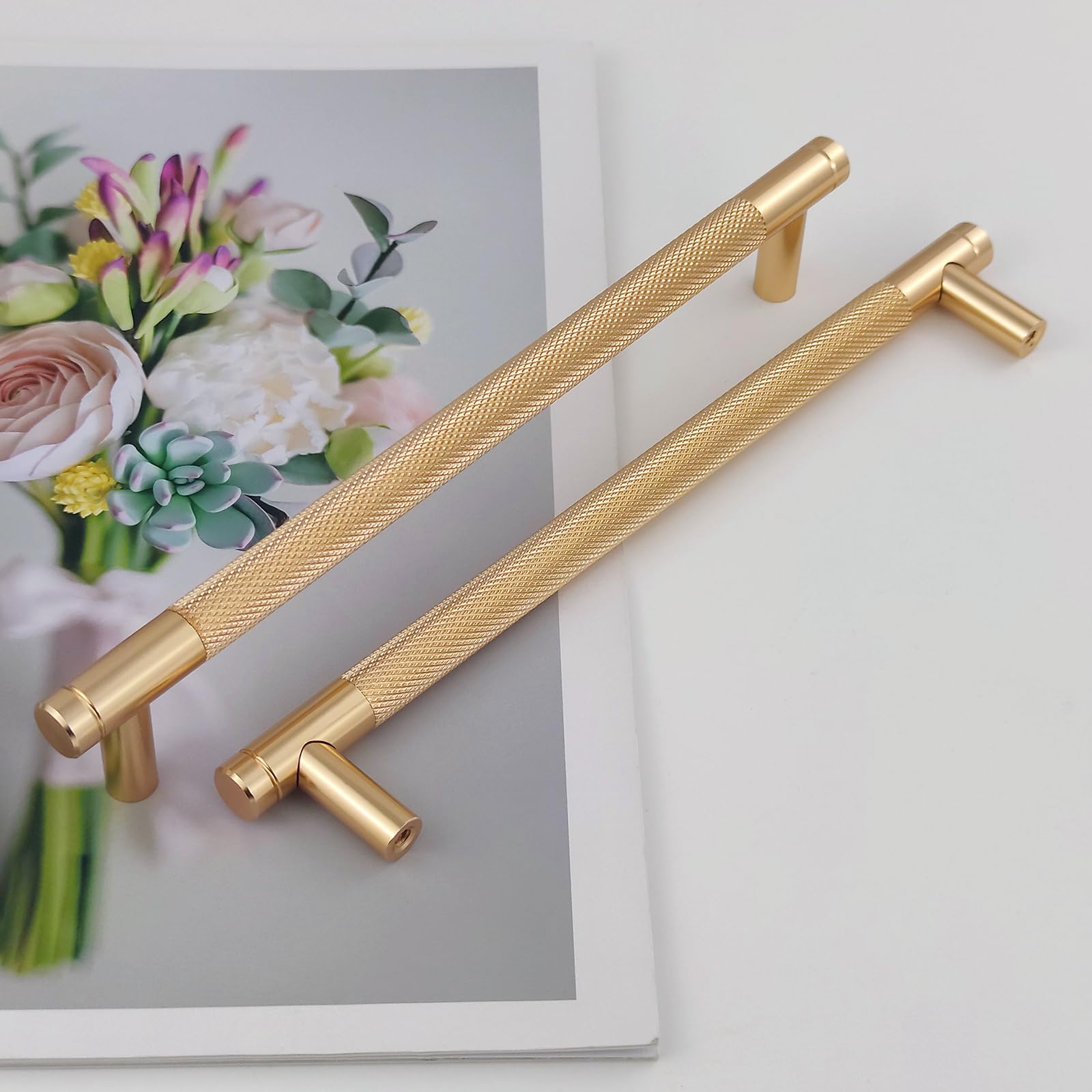 Pexintek 10 Pack Gold Modern Cabinet Handles 192mm Hole Centers Kitchen Bathroom bedrooms Study Furniture Door Vintage Pulls with Screws for Cupboards Drawer Wardrobe Dresser (Gold)
