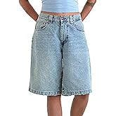 NUFIWI Women Baggy Denim Bermuda Shorts Y2k Vintage Straight Leg Denim Shorts Casual Knee Length Jean Jorts with Pockets