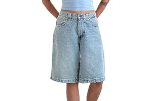 NUFIWI Women Baggy Denim Bermuda Shorts Y2k Vintage Straight Leg Denim Shorts Casual Knee Length Jean Jorts with Pockets