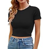 Artfish Women's Basic Teen Tee Workout Crewneck Short Sleeve Slim Fitted Casual Crop Top