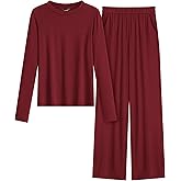 MASCOMODA Fall Lounge Sets for Women Crewneck Long Sleeve Tops Wide Leg Pants Casual 2 Piece Airport Travel Outfits Tracksuit
