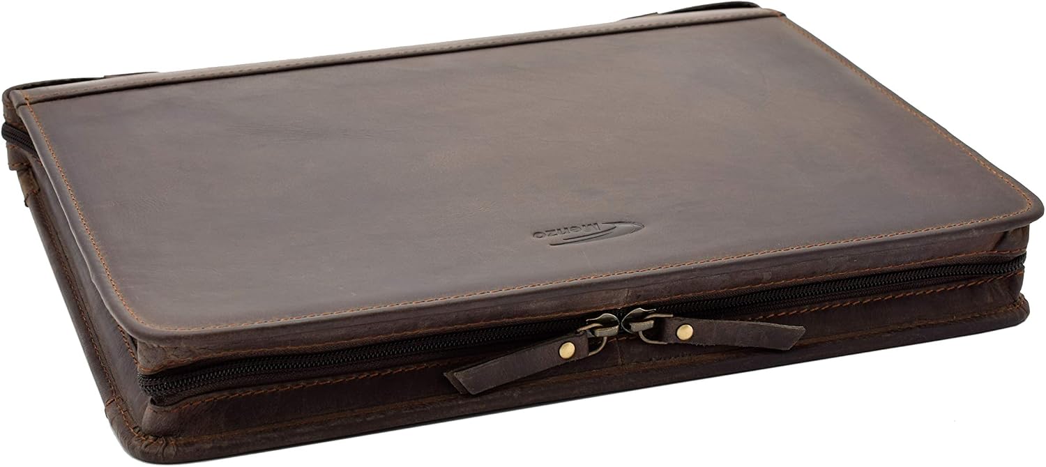 MENZO Leather Notepad, Vintage Buffalo Leather, Document Folder, Leather Folder, Writing Folder, Business Folder, Conference Folder (Darkbrown) - Image 3