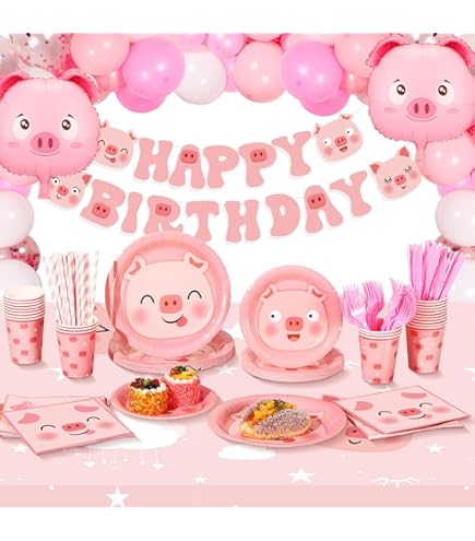 42-Piece Pig Birthday Party Decorations - Pink Farm Animal Theme Supplies Kit