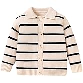 Floerns Toddler Boy's Striped Button Down Knit Cardigan Long Sleeve Collared Sweater