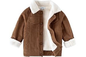 Volunboy Baby Boy Corduroy Jacket Toddler Fleece Winter Coat Kid Sherpa Lined Button Down Warm Outwear