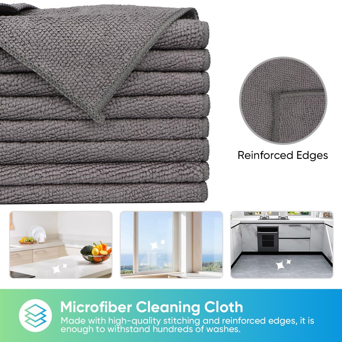 HOMEXCEL Grey Microfiber Cleaning Cloth, 24 Pack Cleaning Towels for Kitchen, Lint Free, Scratch-Free, Highly Absorbent, and Reusable Cleaning Rags for House, Window and Glass, Cars, 11.5 X11.5 inch