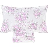 Scientific Sleep Pink Rose Bright Floral Plant Flower 100% Cotton 4 Pcs Twin Bed Sheet Set Kids Girl Toddler Teen, Flat Sheet & Fitted Sheet & Pillowcase Kids Bedding Set Full