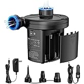 Dr.meter Air Mattress Pump, 3 Ways Powered Portable Electric Air Pump with 3-Nozzle AC 110V, DC 12V, Battery Operated Quick-Fill Inflator Deflator for Inflatable Pool Float Air Bed Boat Swimming Ring