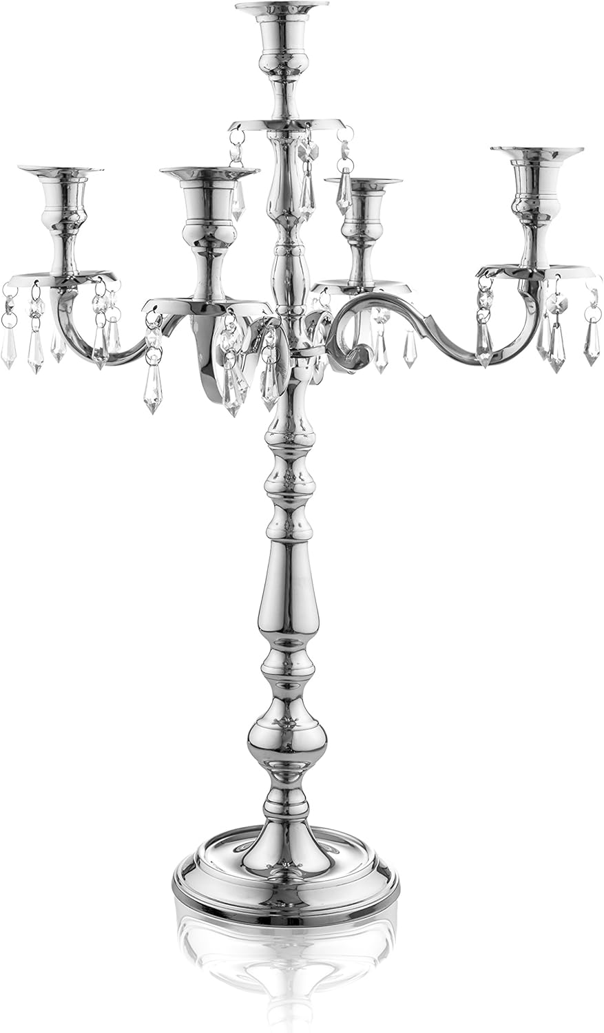 Klikel Traditional 16 Inch Silver 5 Candle Candelabra - Classic Elegant Design - Wedding, Dinner Party And Formal Event Centerpiece - Nickel Plated Aluminum, Mirrored Finish: Kitchen & Dining