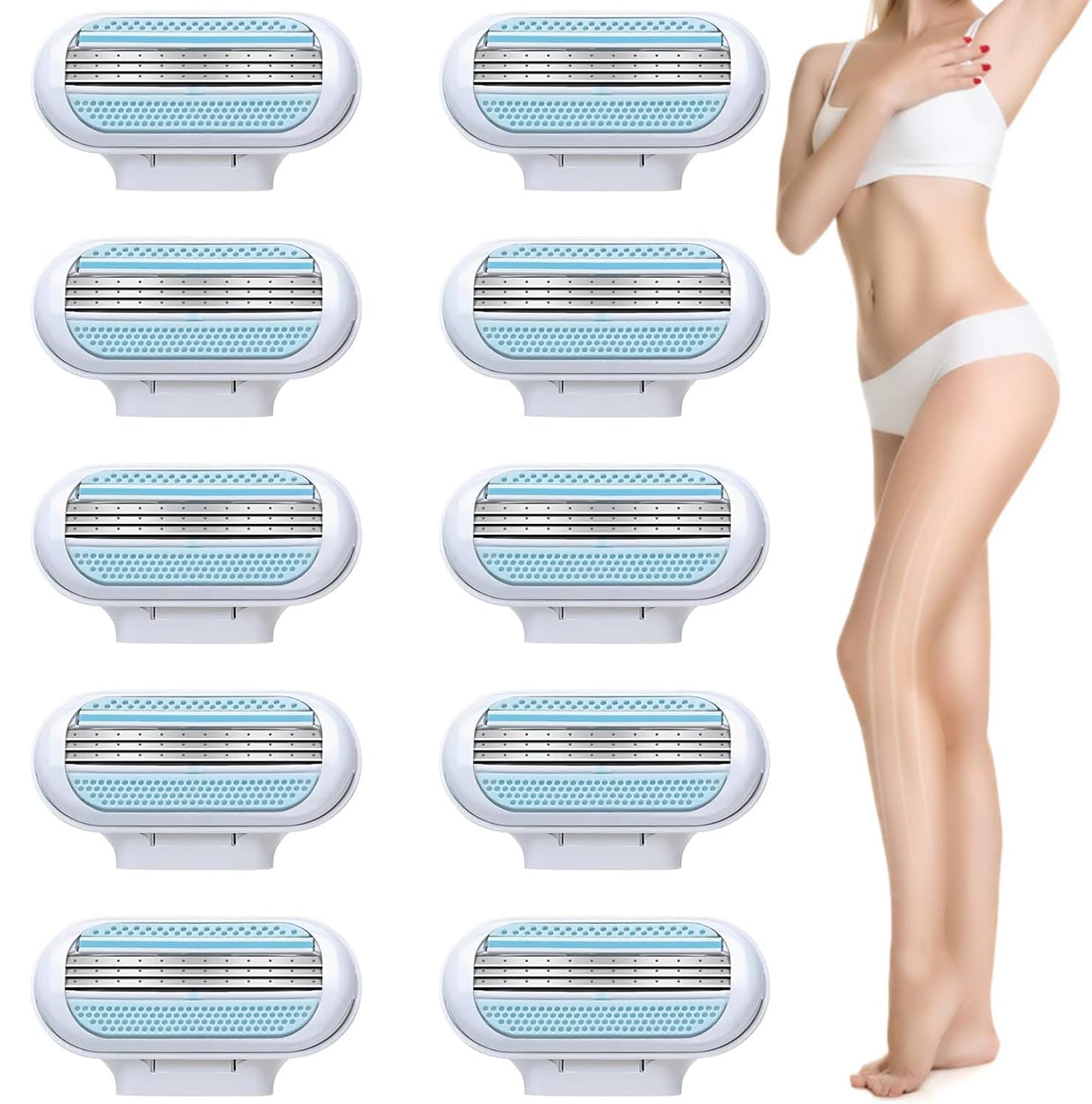 10 Pcs Gillette Venus Compatible Razor Blades for Women, 3 Layer Blade & Pivoting Head Design, Effortless Sliding Refills, Easy to Replace (Blue)