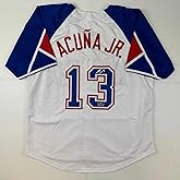 Facsimile Autographed Ronald Acuna Jr. Atlanta White Reprint Laser Auto Baseball Jersey Size Men's XL
