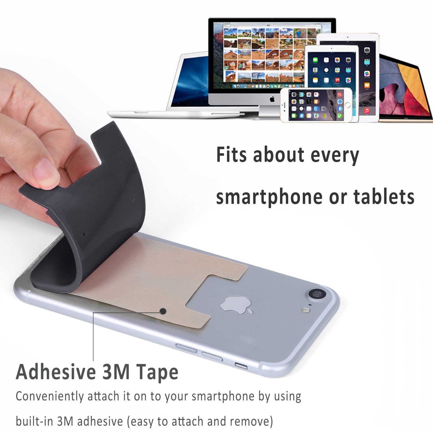 Pofesun Adhesive Phone Card Holder, 3 Pack Silicone Stick-on Wallet ID/Credit Card Holder Pouch Sleeve Self Adhesive Sticker Case for iPhone 16 15 14 13 12 Pro Max,iPad,Samsung Galaxy,Tablet
