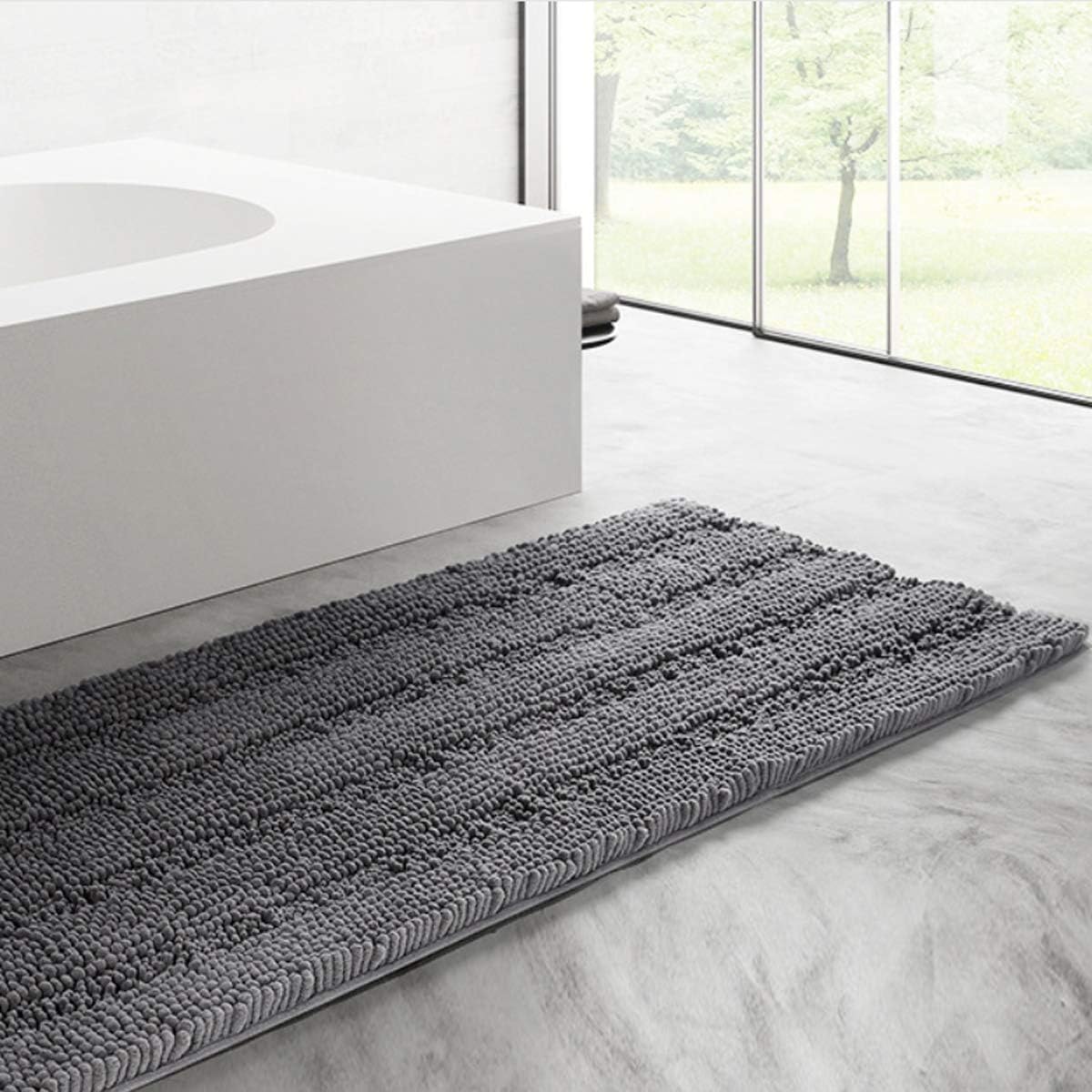 Bathroom Rugs Chenille Anti-Slip Mat Shaggy Super Soft Microfiber Water Absorption Machine Washable Bathroom Mat Used in Bedroom, Bathtub, Kitchen, Living Room (17X24inch, Gray): Kitchen & Dining