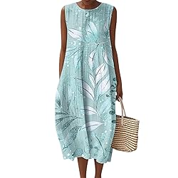Women's Summer Fall Dresses Cotton Linen Midi