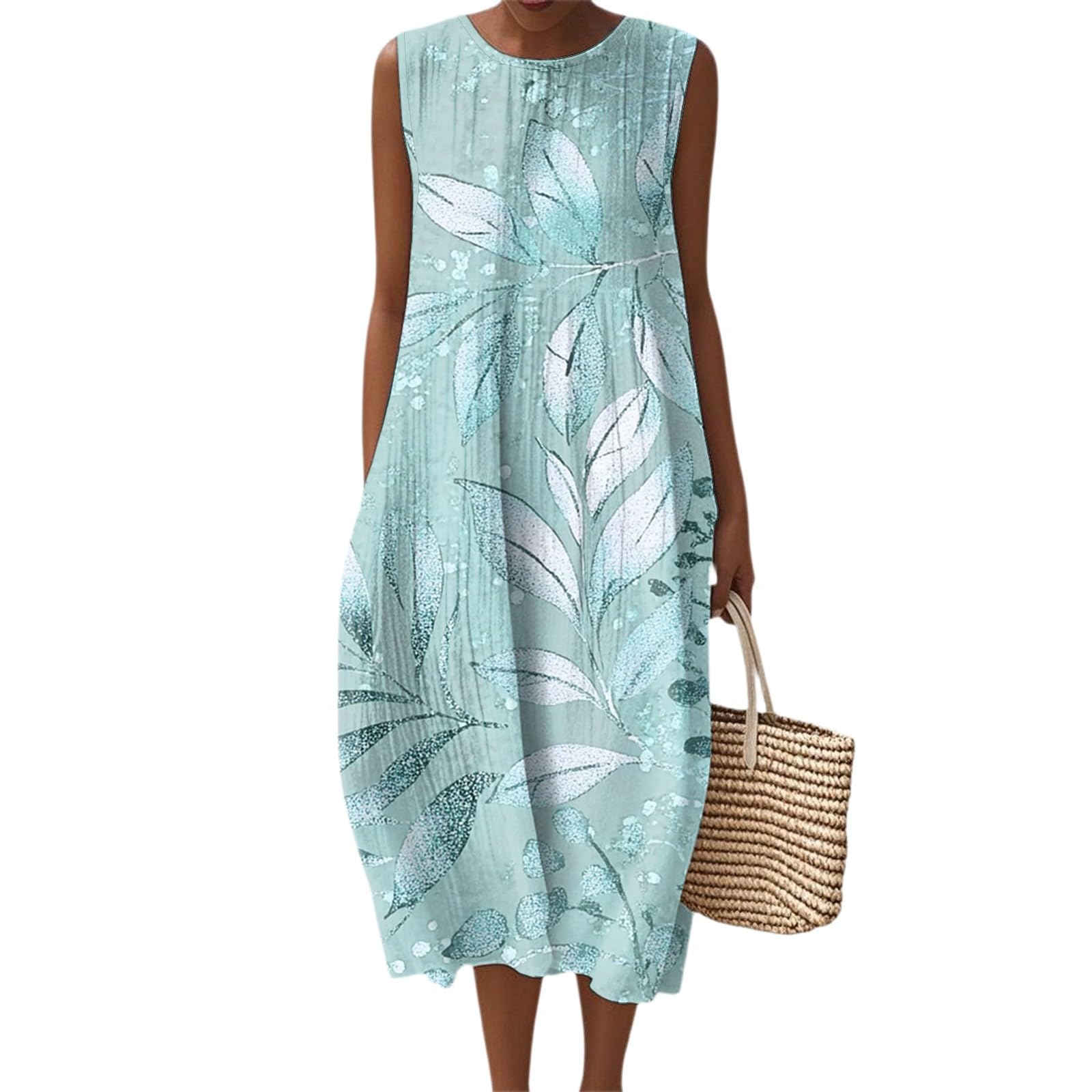 Women's Summer Fall Dresses Cotton Linen Midi