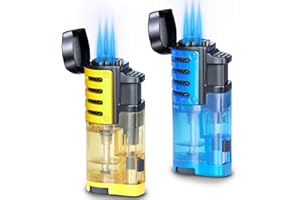 Zoocura Torch Lighter 2 Pack Triple Jet Flame Butane Torch Lighters Refillable Butane Gas Lighter Windproof Adjustable 3 Flame Lighter for Christmas (without Gas)